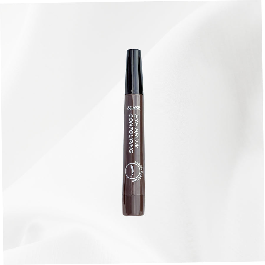 Stylo à sourcils couleur marron foncé posé sur fond blanc